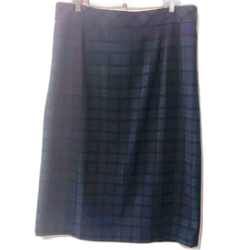 Vtg Chadwicks of Boston 14P Tartan Plaid Wool Blend Pencil Skirt Navy Green Midi